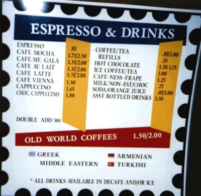 Espresso and drinks menu board for a Sacramento coffee house